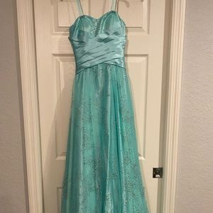 Teal Strapless Prom Dress